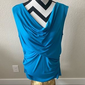 Alfani || blue drapey cowl neck sleeveless blouse